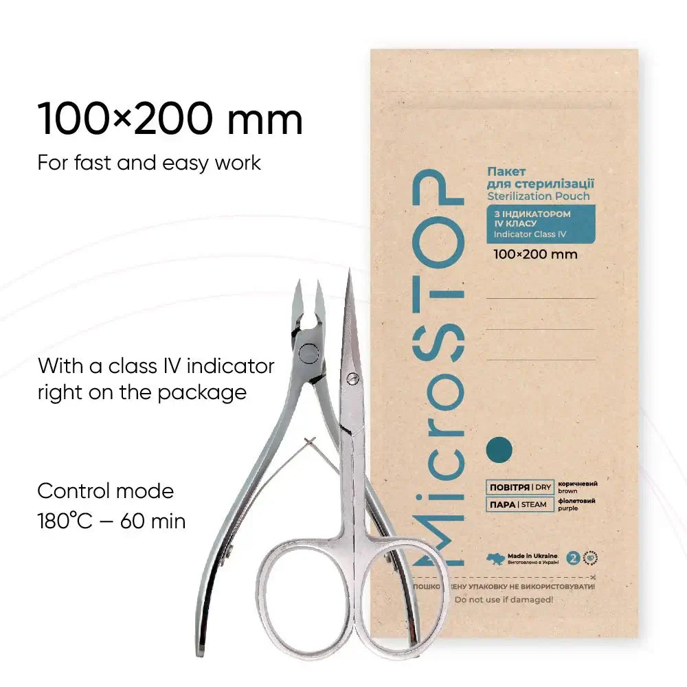MicroStop ECO Sterilization Pouches Class 4 Indicator Kraft Bags 100x200 mm (100 Pcs)