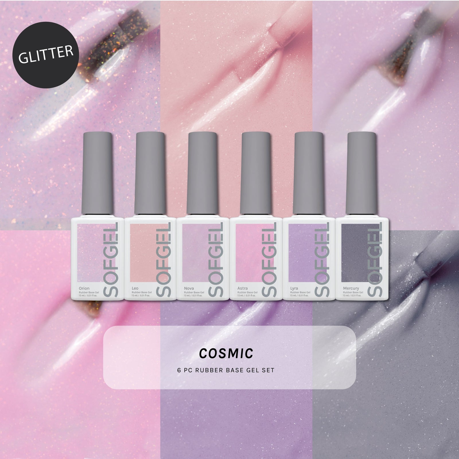 SOFGEL Cosmic Rubber Base Gel - Set of 6 Colors