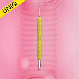 Staleks Manicure Pusher Gummy with Yellow Silicone Handle UNIQ 11 TYPE 2 (Beveled and Loop Pusher)