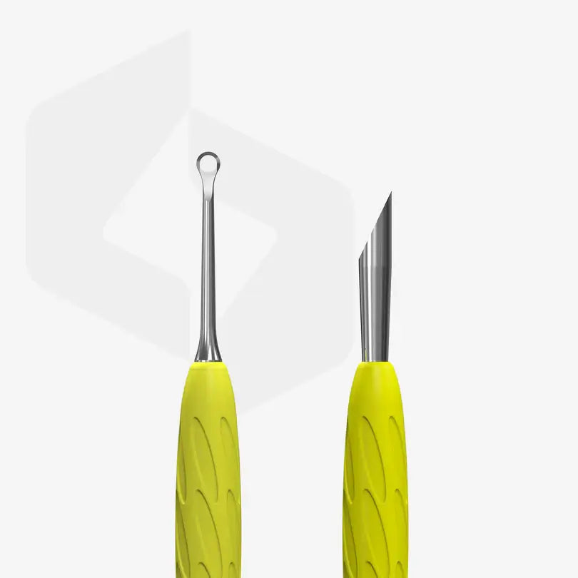 Staleks Manicure Pusher Gummy with Yellow Silicone Handle UNIQ 11 TYPE 2 (Beveled and Loop Pusher)