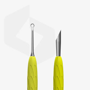 Staleks Manicure Pusher Gummy with Yellow Silicone Handle UNIQ 11 TYPE 2 (Beveled and Loop Pusher)