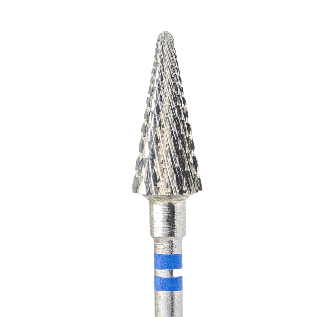 Carbide Corn Left Handed Nail Drill Bit - Medium Grit with Double Cut (Blue)