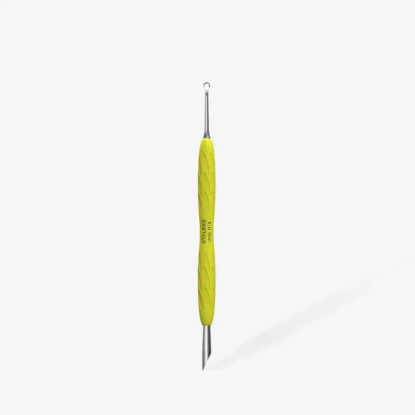 Staleks Manicure Pusher Gummy with Yellow Silicone Handle UNIQ 11 TYPE 2 (Beveled and Loop Pusher)
