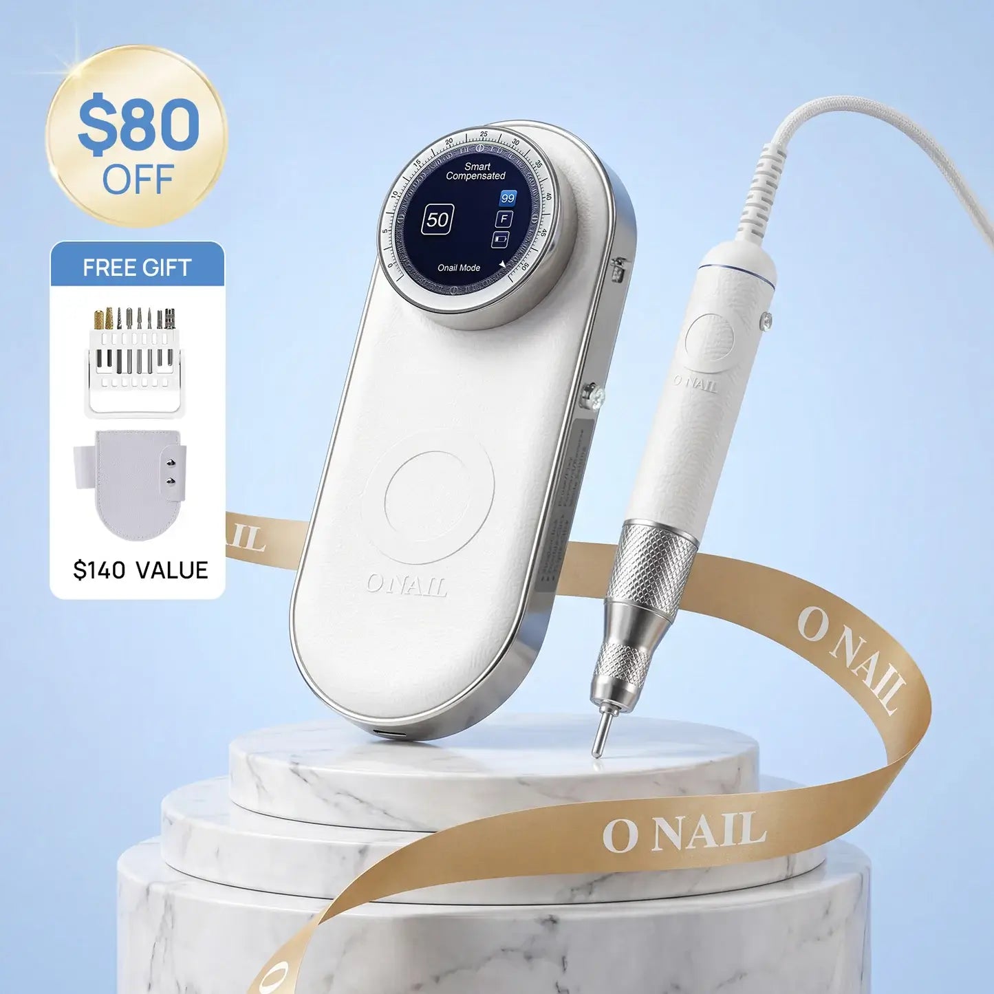 O NAIL AI Precision Portable Nail Drill Pro Max 50k RPM - White