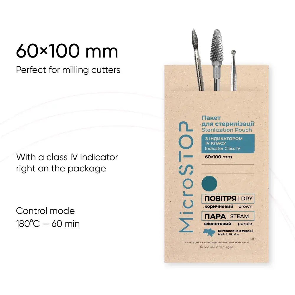 MicroStop ECO Sterilization Pouches Class 4 Indicator Kraft Bags 60x100 mm (100 Pcs)