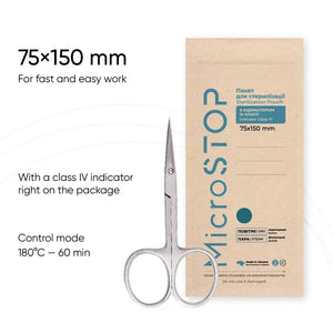 MicroStop ECO Sterilization Pouches Class 4 Indicator Kraft Bags 75x150 mm (100 Pcs)