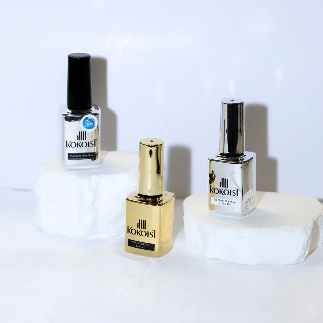 Kokoist Mega Stick Base + Platinum Filler Base + Base & Ultra Glossy Top Coat Bundle