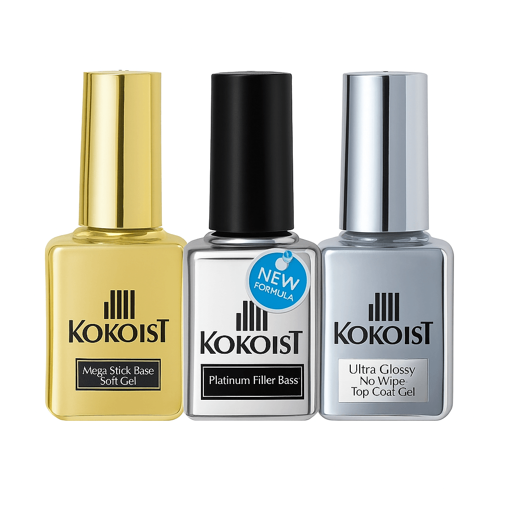 Kokoist Mega Stick Base + Platinum Filler Base + Base & Ultra Glossy Top Coat Bundle