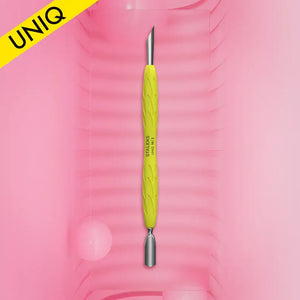 Staleks Manicure Pusher Gummy with Yellow Silicone Handle UNIQ 10 TYPE 2 (Rounded Narrow and Beveled Pusher)