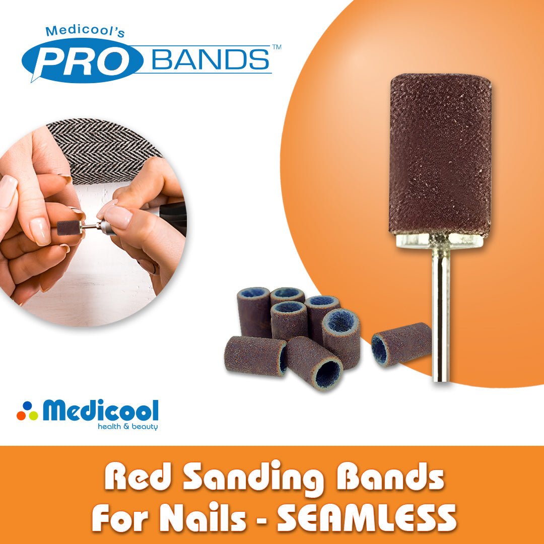 Medicool Red Sanding Bands (SEAMLESS) for Nails - Nail Mart USA