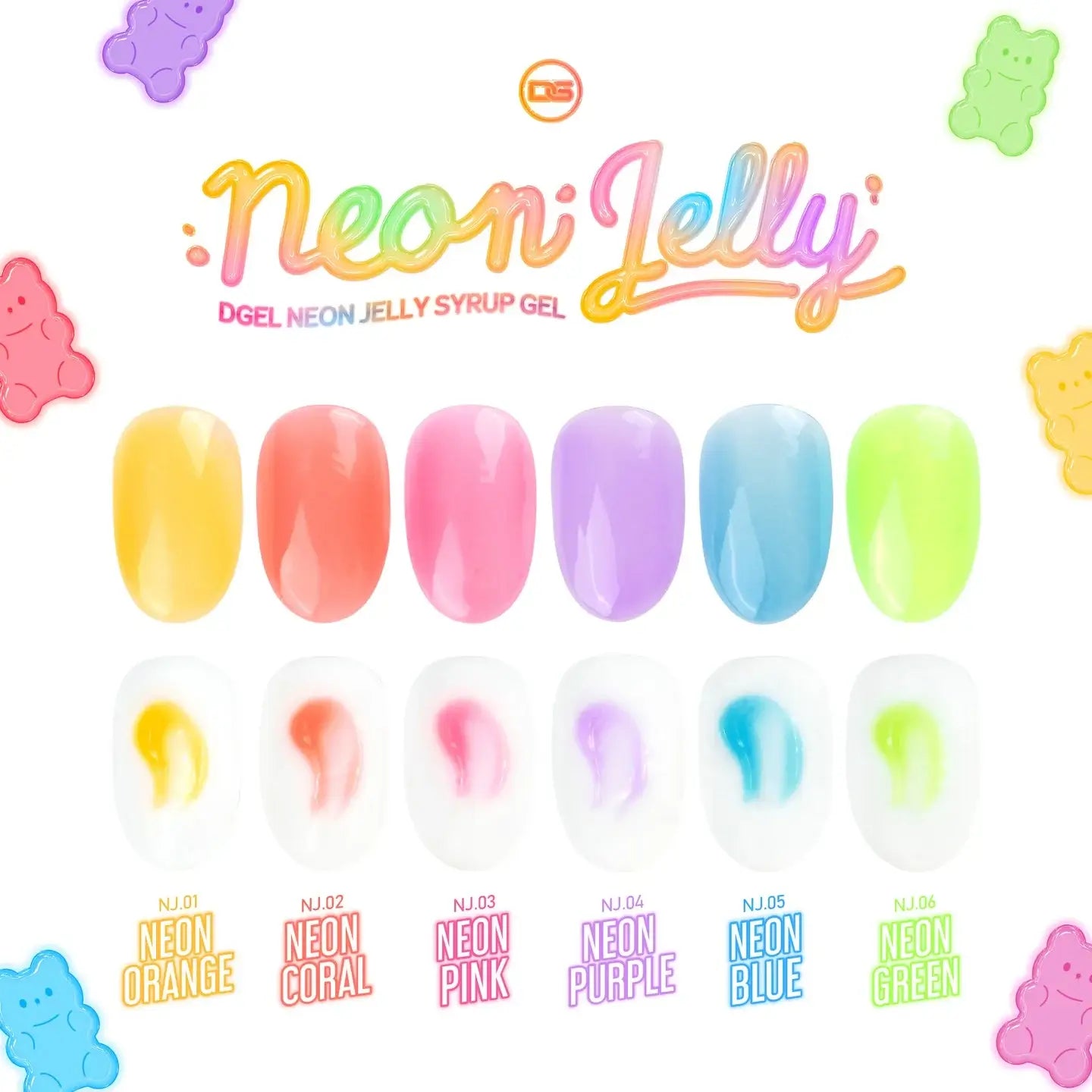 DGEL Neon Jelly Syrup Gel - 6 PCS Color Set