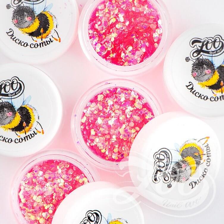 Zoo Nail Art Disco Honeycomb Hexagon Mix - Hot Pink