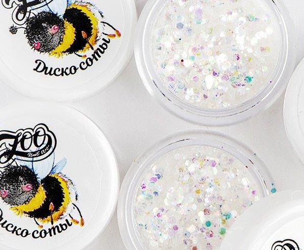 Zoo Nail Art Disco Honeycomb Hexagon Mix - Iridescent White