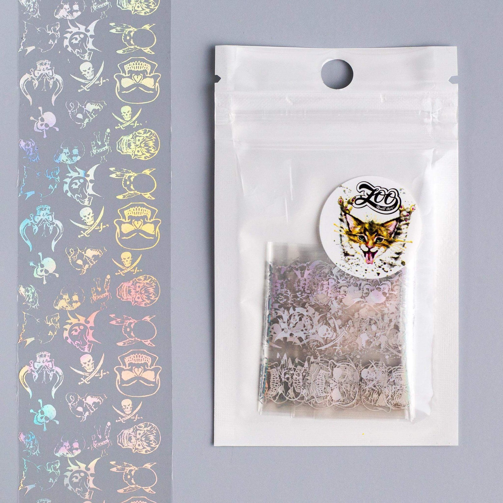 Zoo Nail Art Transfer Foil - Chrome Holography Skulls