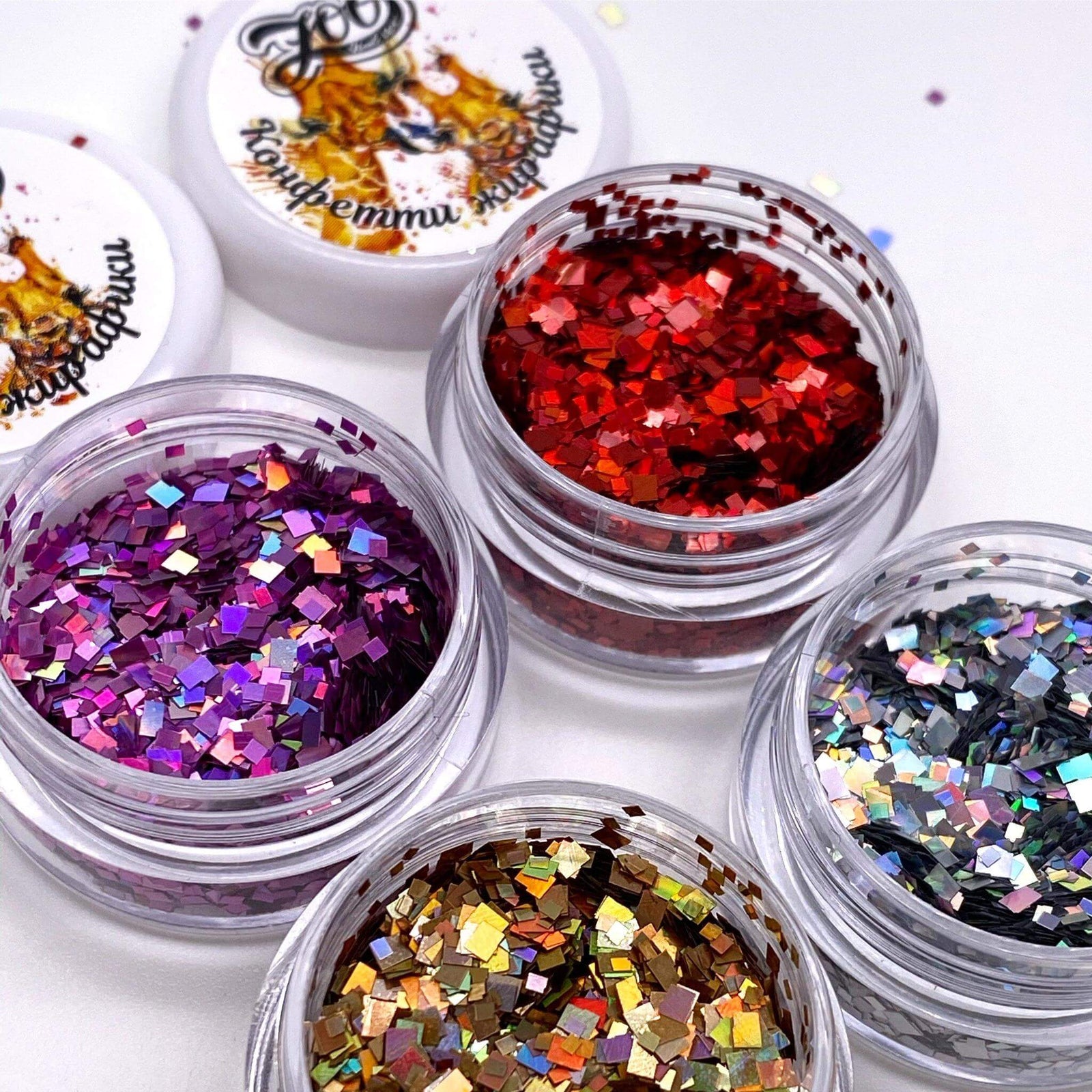 Zoo Nail Art Confetti Giraffes - Silver