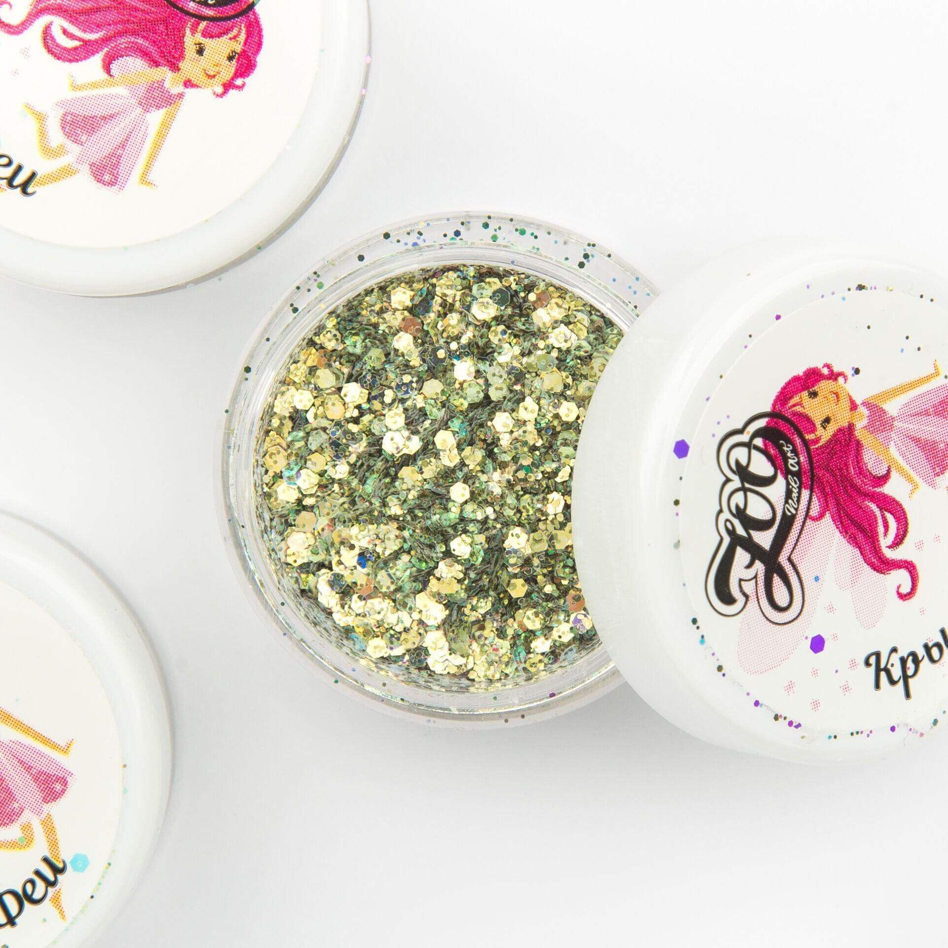 Zoo Nail Art Hexagon Mix Fairy Wings- Gold Green